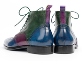 Men's Handmade Tri Tone Wingtip Ankle High Boots