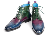 Men's Handmade Tri Tone Wingtip Ankle High Boots