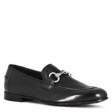 Men's black leather moccasin with horsebit