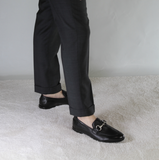 Men's black leather moccasin with horsebit