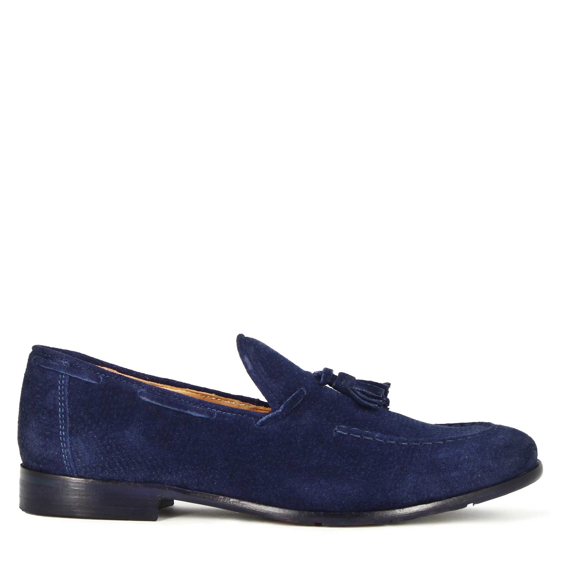 Handmade suede moccasin with blue tassels