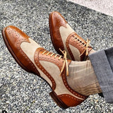 Men's Brown & Beige Suede Leather Wingtip Spectator Shoes
