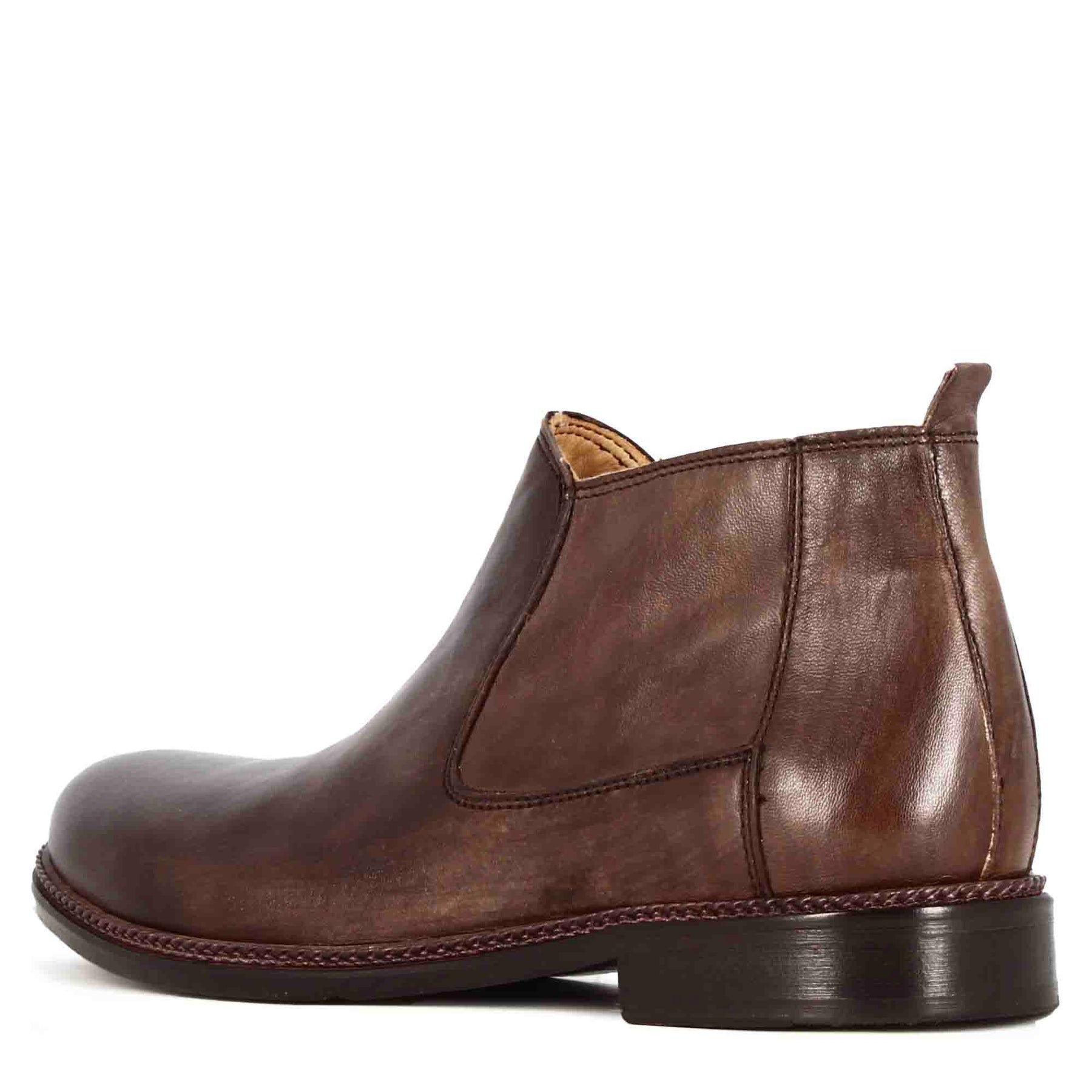 Handmade classic dark brown leather men's ankle boots